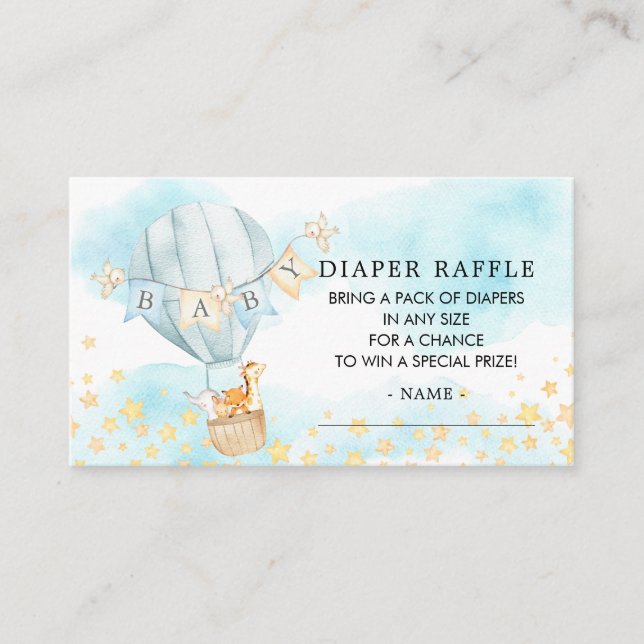 Baby Animals Hot Air Ballon Windeln Raffle Ticket Begleitkarte (Vorderseite)