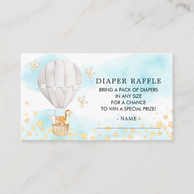 Baby Animals Hot Air Ballon Windeln Raffle Ticket Begleitkarte (Vorderseite)