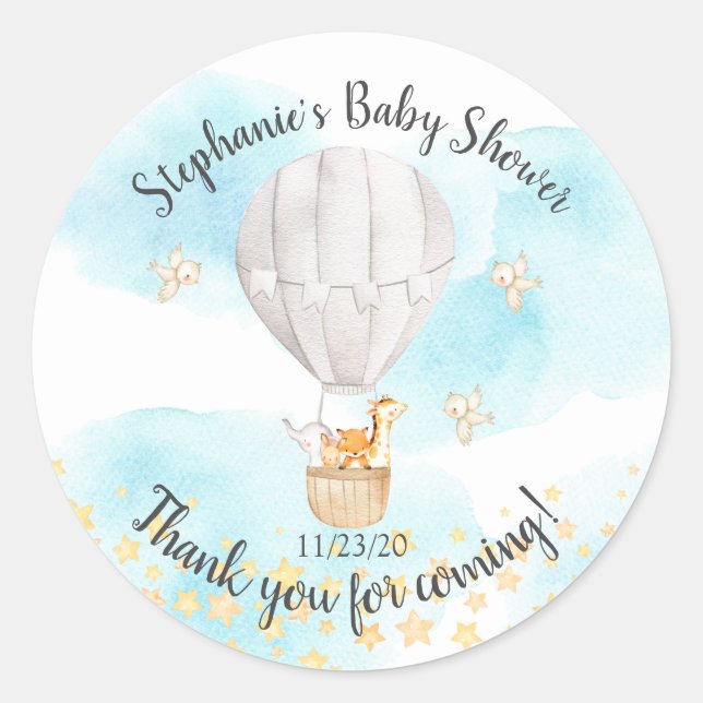 Baby Animals Hot Air Balloon Baby Dusche Gefallen Runder Aufkleber (Vorderseite)