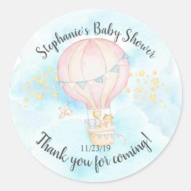 Baby Animals Hot Air Balloon Baby Dusche Gefallen Runder Aufkleber (Vorderseite)