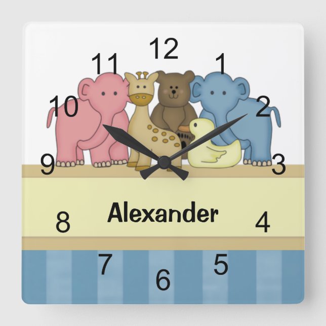 Baby Animals Kinderzimmer Quadratische Wanduhr (Vorderseite)