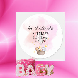 Baby Animals Safari in Pink Hot Air Ballon Runder Aufkleber