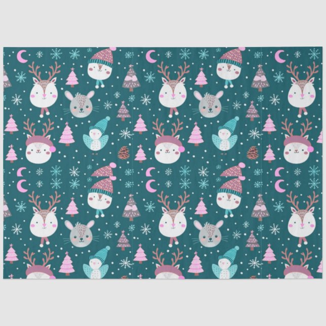 Baby Animals Snowflakes Crescent Moon Weihnachten Seidenpapier (Vorderseite)