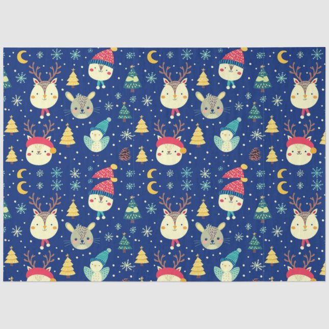 Baby Animals Snowflakes Crescent Moon Weihnachten Seidenpapier (Vorderseite)