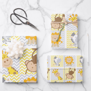 Baby Animes Giraffe, Monkey, Lion, Zebra Theme Geschenkpapier Set