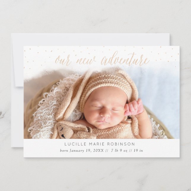 Baby Ankündigung - Unser neues Abenteuer Gold (Vorderseite)