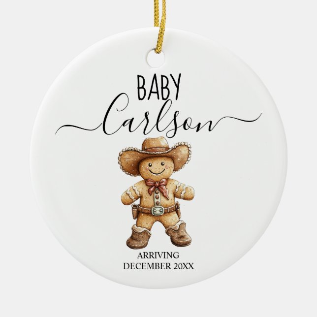 Baby Ankunft Gingerbread Cowboy Keepake Keramik Ornament (Vorne)