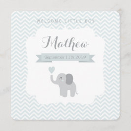 Baby Announcement Boy Elephant Zickzack Heart Ankündigung