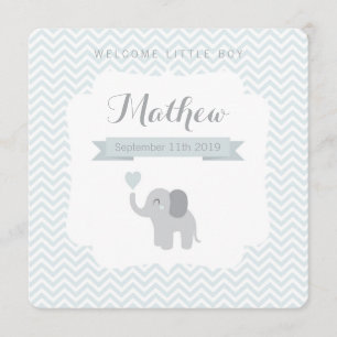 Baby Announcement Boy Elephant Zickzack Heart Ankündigung