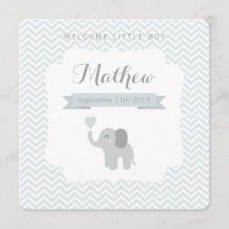Baby Announcement Boy Elephant Zickzack Heart Ankündigung
