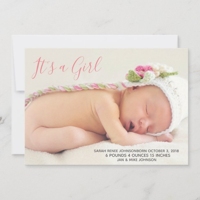 Baby Announcement Card - Es ist ein Mädchen Ankündigung (Vorderseite)
