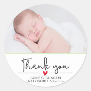 Baby Announcement, Danke, Script Runder Aufkleber