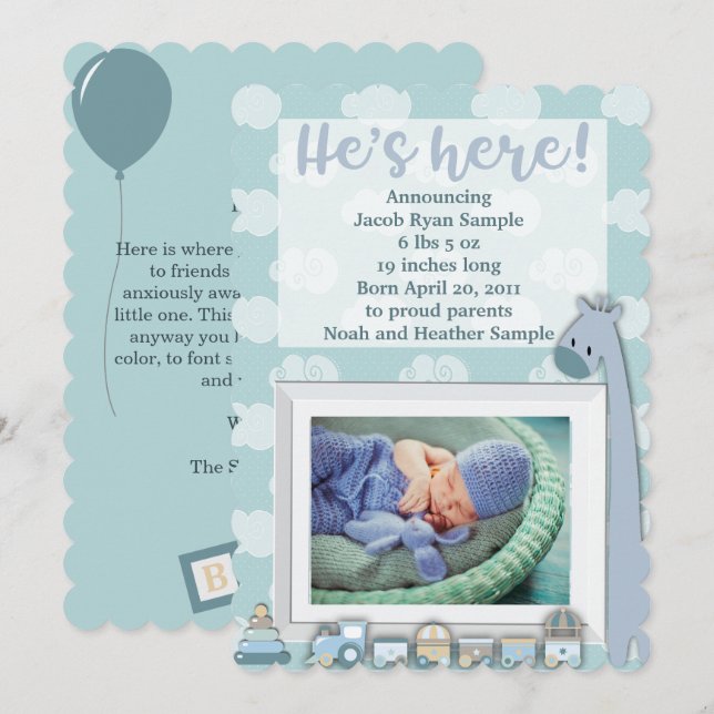 Baby Announcement, er ist hier Einladung (Vorne/Hinten)