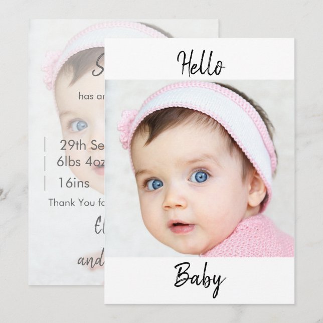 Baby Announcement Foto x2 Moderner Stil Einladung (Vorne/Hinten)