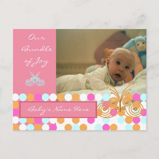 Baby Announction Pink Ankündigungspostkarte (Vorderseite)