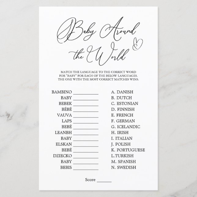 Baby Around the World Minimalistisch Baby Shower G (Vorderseite)