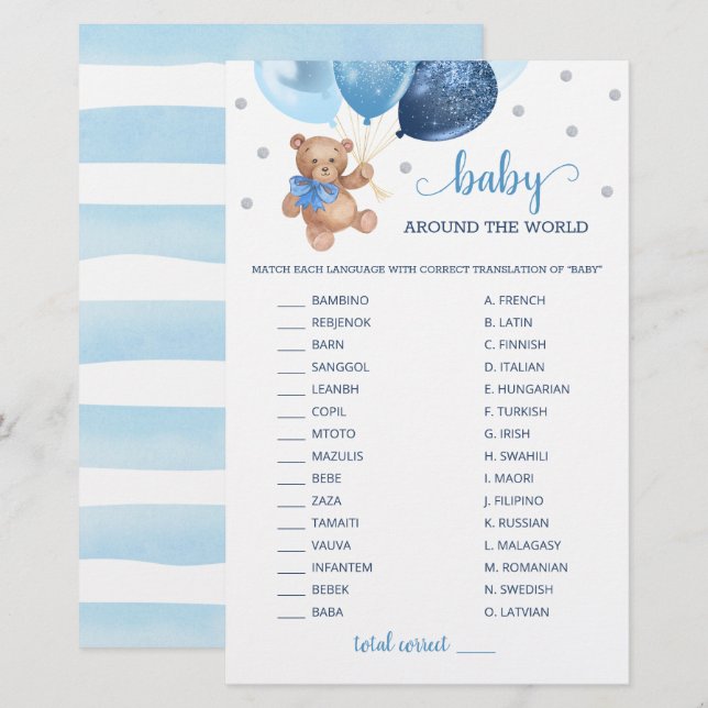 Baby Around the World Race Game Teddy Bear (Vorne/Hinten)