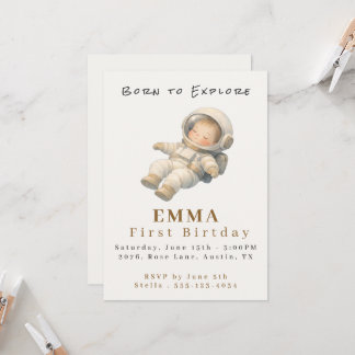 Baby Astronaut Erster Geburtstag Flache Einladungs Einladung