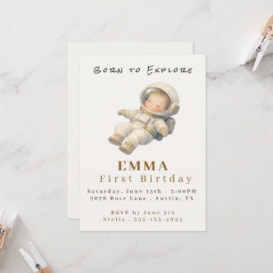 Baby Astronaut Erster Geburtstag Flache Einladungs Einladung