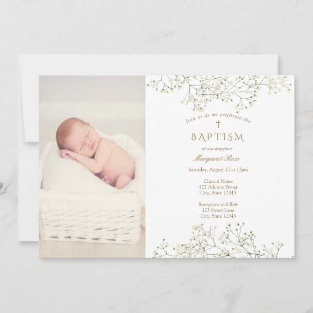 Baby-Atem-Blume Taufe Foto Einladung (Vorderseite)