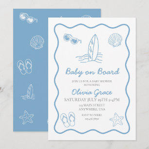 Baby auf Bord Doodle Surfbrett Strand Baby-Party Einladung