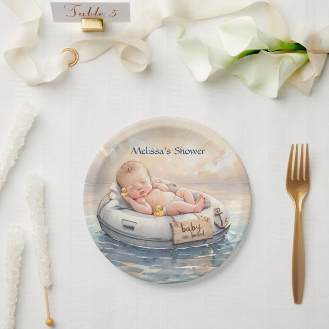 Baby auf Bord Dusche Pappteller (Hochzeit)