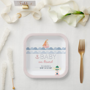 Baby auf Bord Nautical Pink Mädchen Baby-Party Pappteller