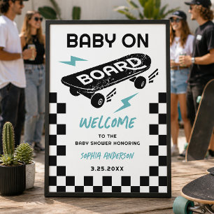 Baby auf Bord Skateboard-Baby-Shower-Willkommenssc Poster