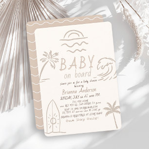 Baby auf Bord Surf Doodle Beige Babyparty Einladung