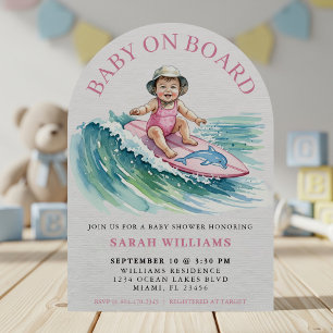 Baby auf Bord Watercolor Surferin Baby Shower Einladung