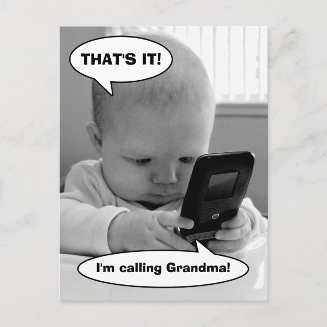 Baby auf Handy Einladungspostkarte (Vorderseite)