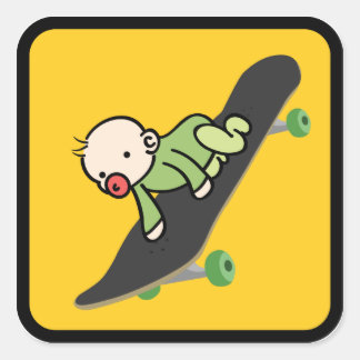 Baby auf (Skate) Board Quadratischer Aufkleber