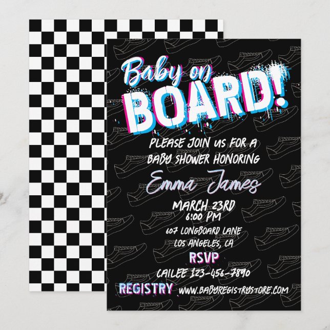 Baby auf Skateboard Schuhe - geschlechtsneutral - Einladung (Vorne/Hinten)