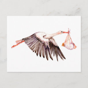 Baby auf Storch Postkarte