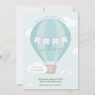 Baby auf Way Blue Hot Air Ballon Wolkendusche Einladung
