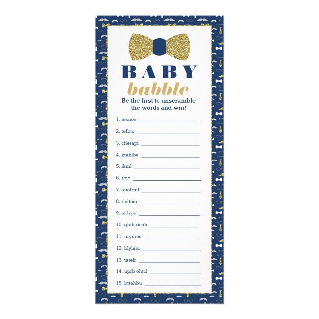 Baby Babbly Word Scramble Game, Bow Krawatte Werbekarte (Vorne)