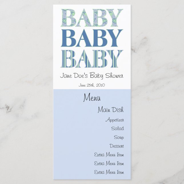 Baby, Baby, Baby-Menü-Karte Menükarte (Vorderseite)