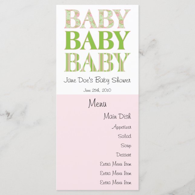 Baby, Baby, Baby-Menü-Karte Menükarte (Vorderseite)