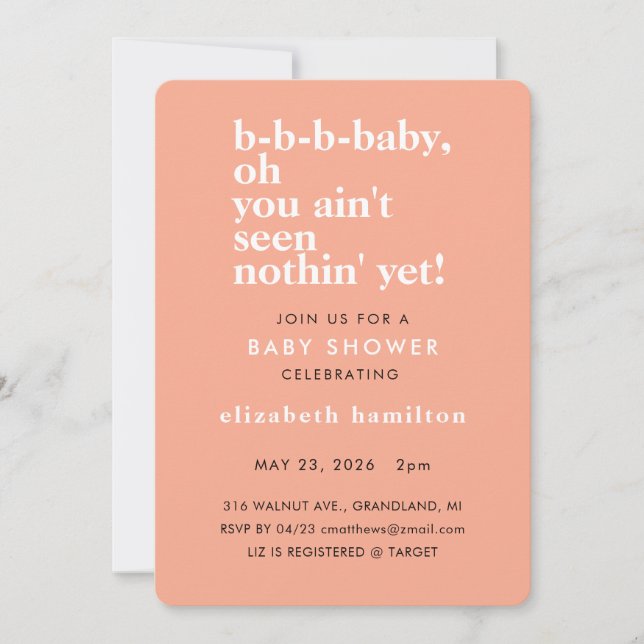 Baby Baby Bold Text Baby Shower Invitation (Devant)