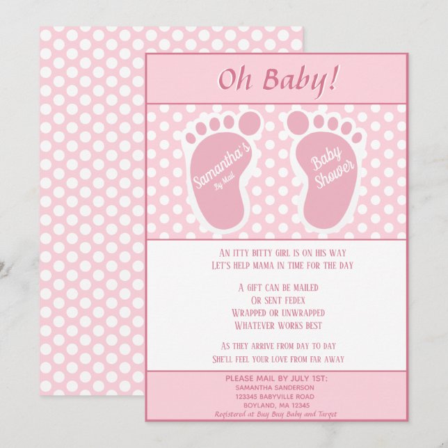 Baby-Baby-Dusche mit langer Entfernung Baby-Fußspu Einladung (Vorne/Hinten)