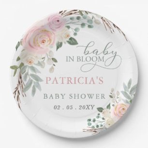 Baby-Baby in Bloom Pink Floral Girl Babydusche Pappteller