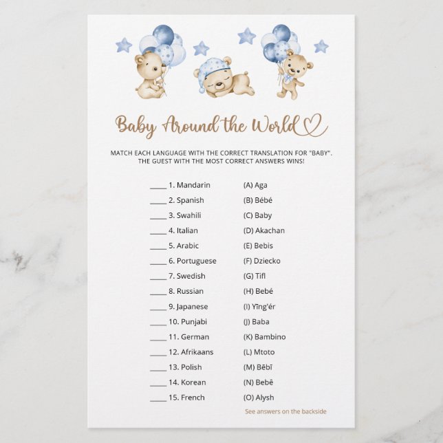 Baby-Babydusche Baby Rund um die Welt (Vorderseite)