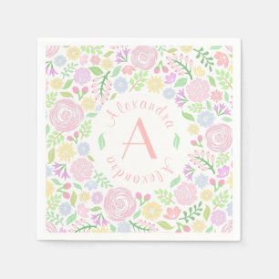 Baby-Babyparty-Monogramm-Blumenpapierserviette Serviette