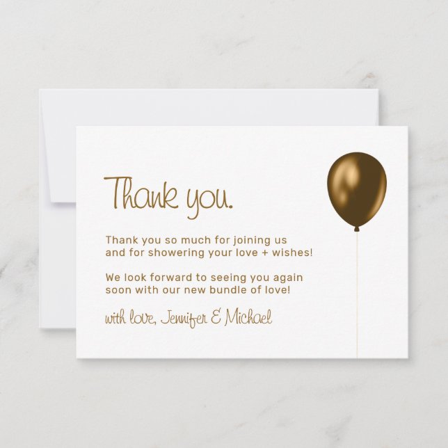Baby Balloon Bronze Gold Thank You Dankeskarte (Vorderseite)