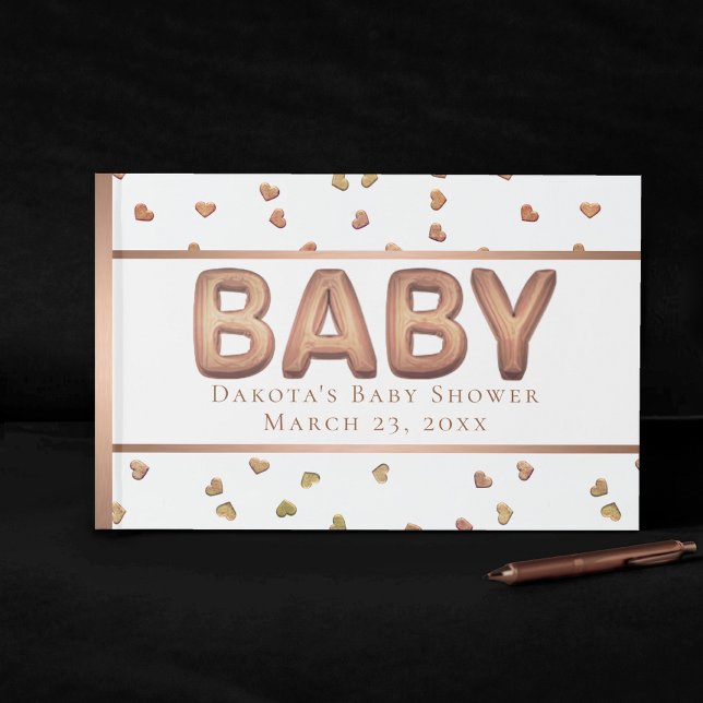 Baby Balloon | Elegante Rose Gold Baby Dusche Gästebuch (Von Creator hochgeladen)