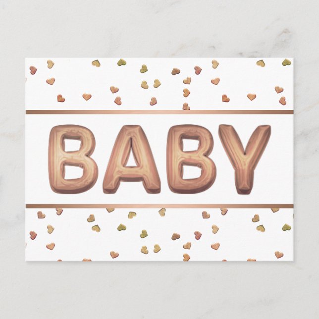 Baby Balloon | Elegante Rose Gold Baby Dusche Postkarte (Vorderseite)