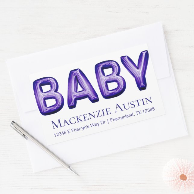 Baby Balloon | Royal Violet Lila Baby Dusche Rechteckiger Aufkleber (Umschlag)