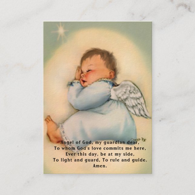Baby-Baptismal Erinnerungs-Engels-Gebets-heilige Visitenkarte (Vorderseite)