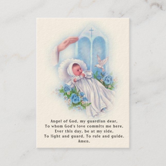 Baby-Baptismal Erinnerungs-Engels-Gebets-heilige Visitenkarte (Vorderseite)