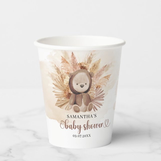 Baby Bär braune Sweatshirt Pampas Babydusche Pappbecher (Vorderseite)